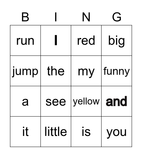 Pre-Primer Words Bingo Card