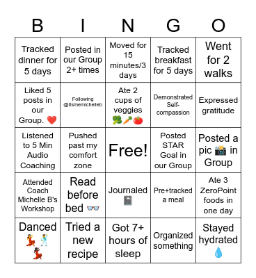 Coach Michelle B's Bingo Card