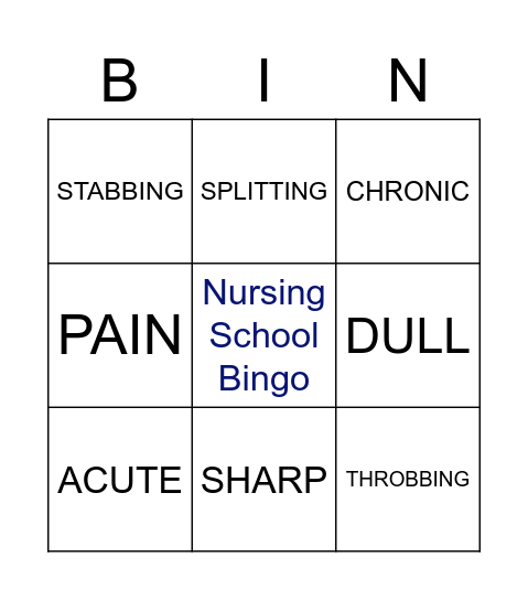 pain Bingo Card