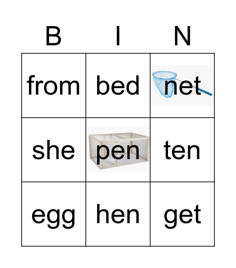 Red Hen short e Bingo Card