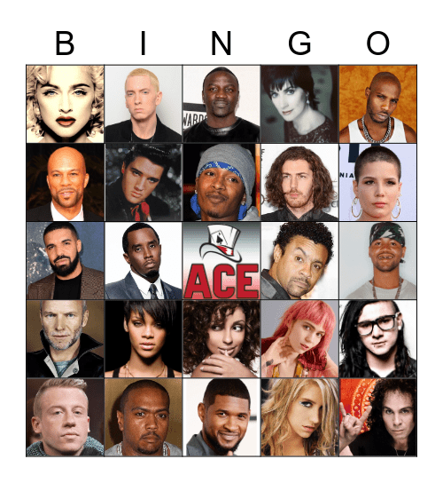 ----- ACE's MINGO Mingle! -----                                                        Mononym Musicians Bingo Card