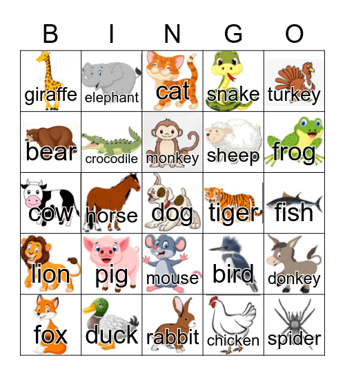 Animals Bingo Card