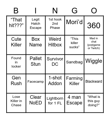 DbD Survivor Bingo Card
