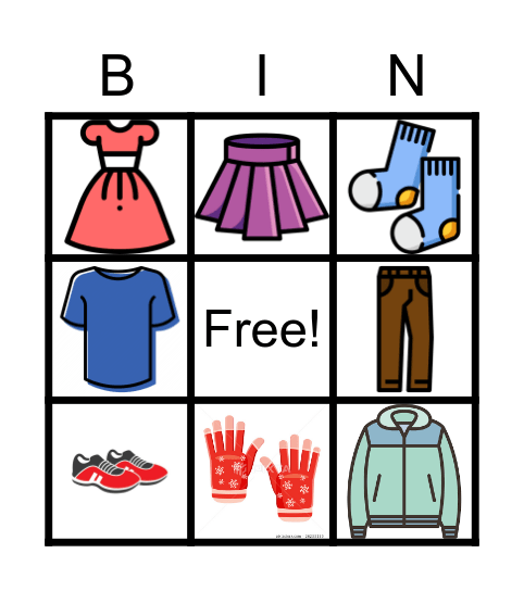clothes Bingo Card