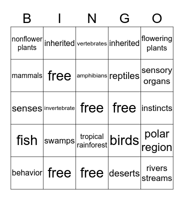 Organisms & Environment Bingo Card