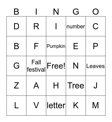 Fall Alphabets Bingo Card