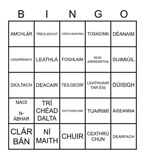 Mo Scoil Bingo Card