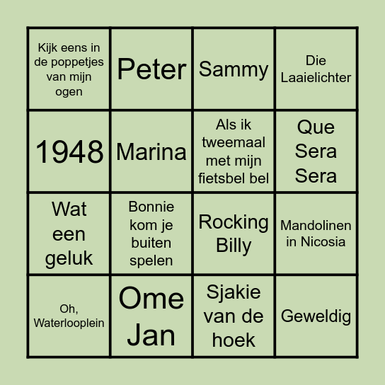 De Nederlandse Muziek Bingo!! Bingo Card