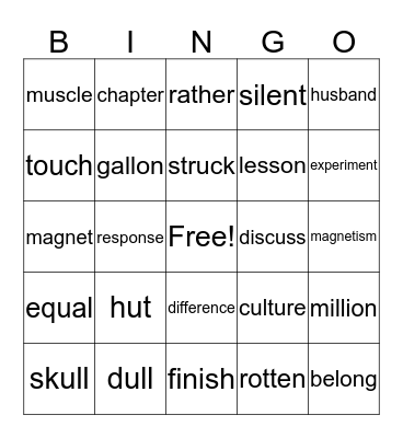 Vocab Lists - 2 a,b,c,d Bingo Card