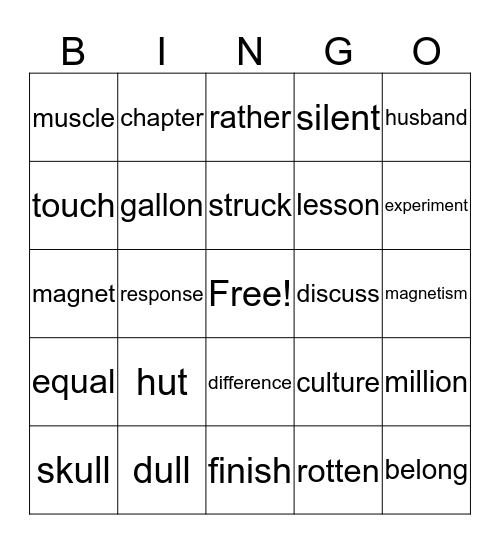 Vocab Lists - 2 a,b,c,d Bingo Card