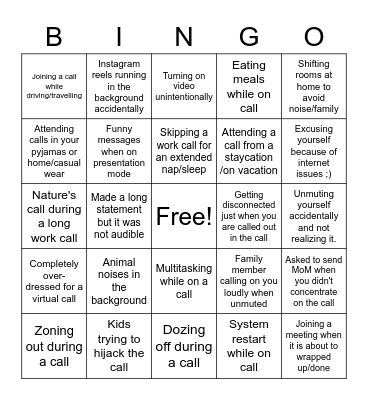 Conference Call Shenanigans! Bingo Card