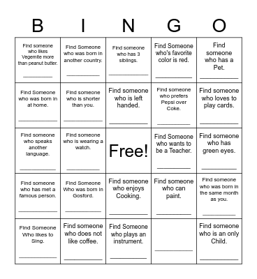 Find Someone Who Bingo Card