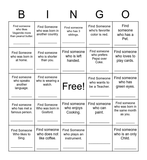 Find Someone Who Bingo Card