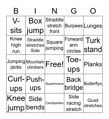 Bingo exercise Bingo Card