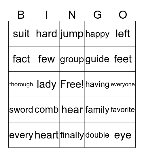 List C #2 Bingo Card