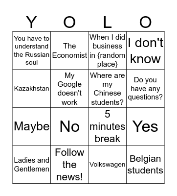 International Business Bingo Card