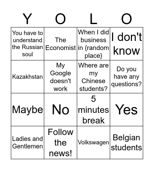 International Business Bingo Card