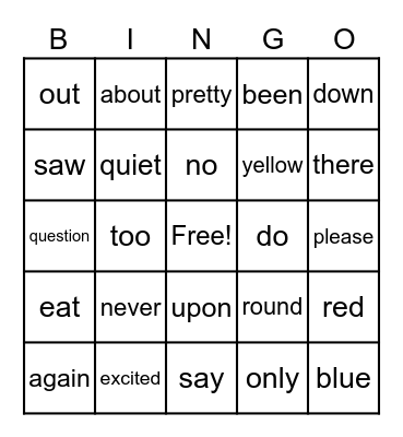 Sight Words II Bingo Card