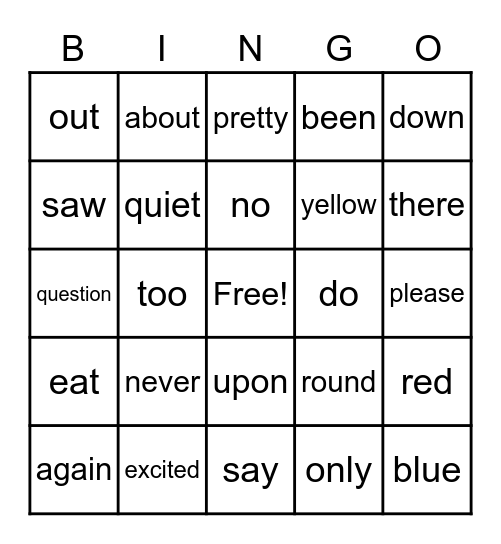 Sight Words II Bingo Card
