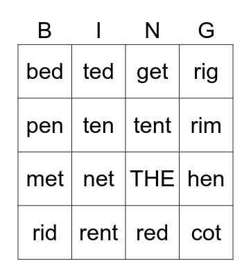 Bingo CVC CAT BIG MOP DEN FHR the 2 Bingo Card