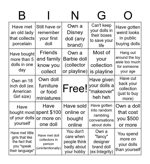 Doll Collector Bingo! Bingo Card