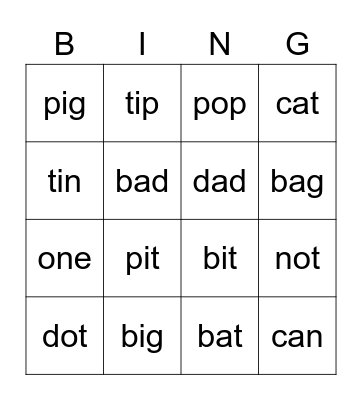Bingo CVC CAT BIG MOP DEN FHR + the & one Bingo Card