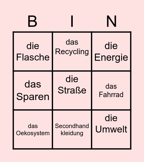 Deutsche Worte über die Umwelt Bingo Card
