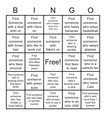 Classmate Bingo Card