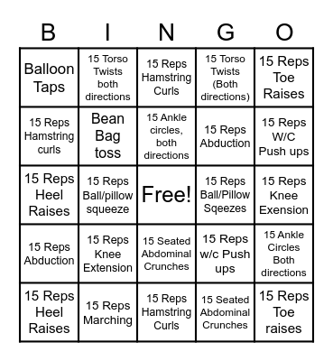 Physical Therapy Bingo Card