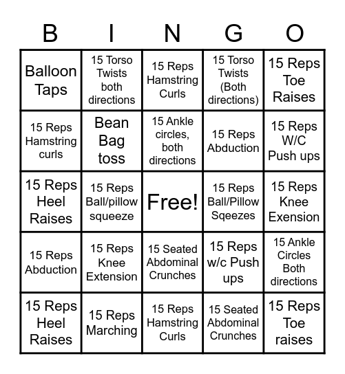 Physical Therapy Bingo Card