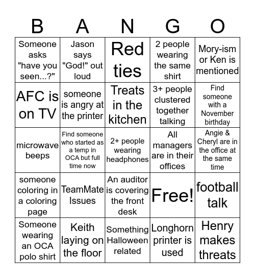 Scavenger Hunt Bingo Card