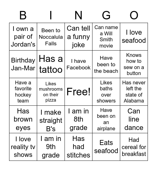 TEEN BINGO Card