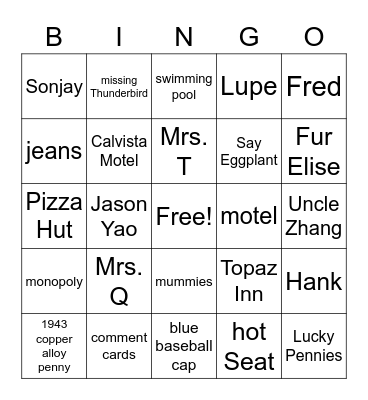 Front Desk Bingo Card