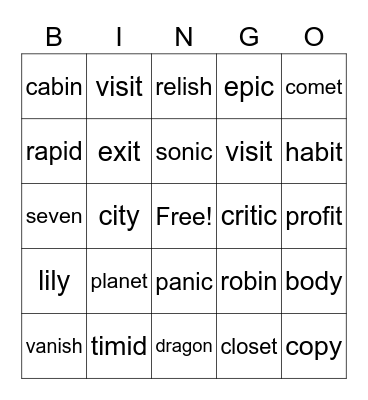 VC/V BINGO Card