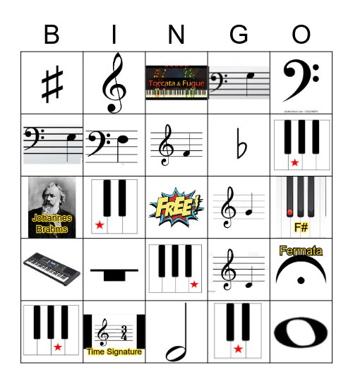 Piano Class Bingo V. 6  Mr. Warnick Bingo Card