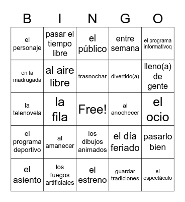 SPN201 C3E1 vocabulary Bingo Card