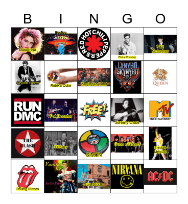 Rock Band Bingo 50's-90's Mr. Warnick Bingo Card
