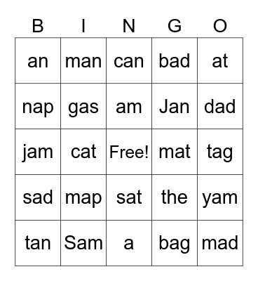 Lessons 1-4 Words Bingo Card