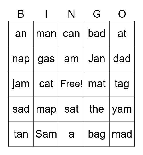 Lessons 1-4 Words Bingo Card