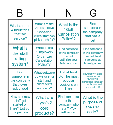 Hyre Bingo Card