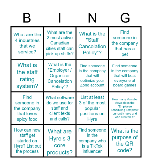 Hyre Bingo Card