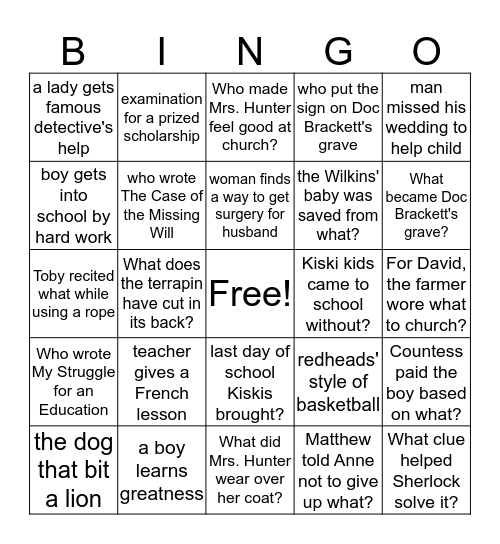 8th Grade Lit. Test 3 Practice Bingo Card