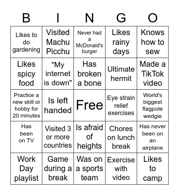 Find Someone Who Bingo Card