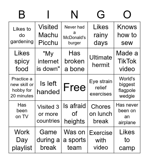 Find Someone Who Bingo Card
