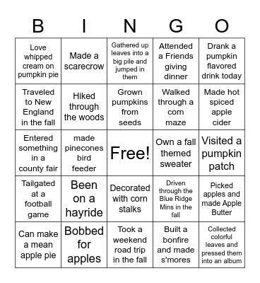 Fall Bingo Card