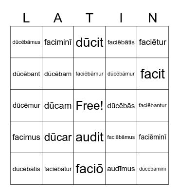 3rd & 4th Conjugation Bingo Card