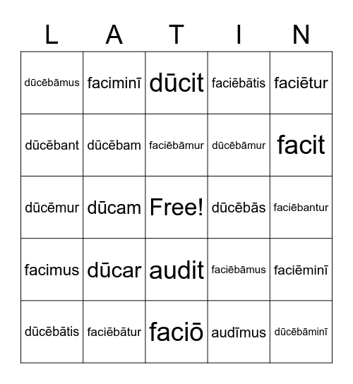 3rd & 4th Conjugation Bingo Card