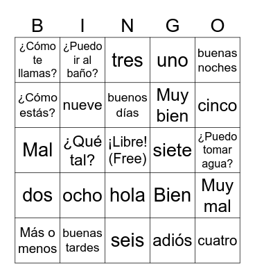 Exploratory Spanish - Vocabulary Practice Bingo Card