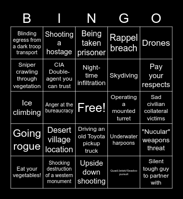 CoD campaign Bingo Card
