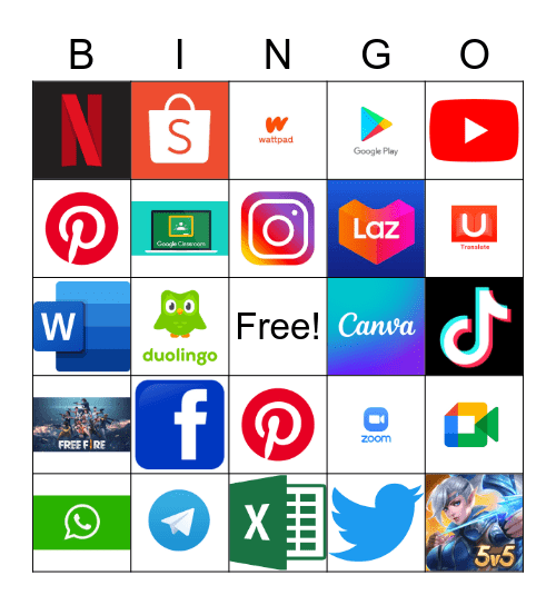 Name of applications Bingo Card